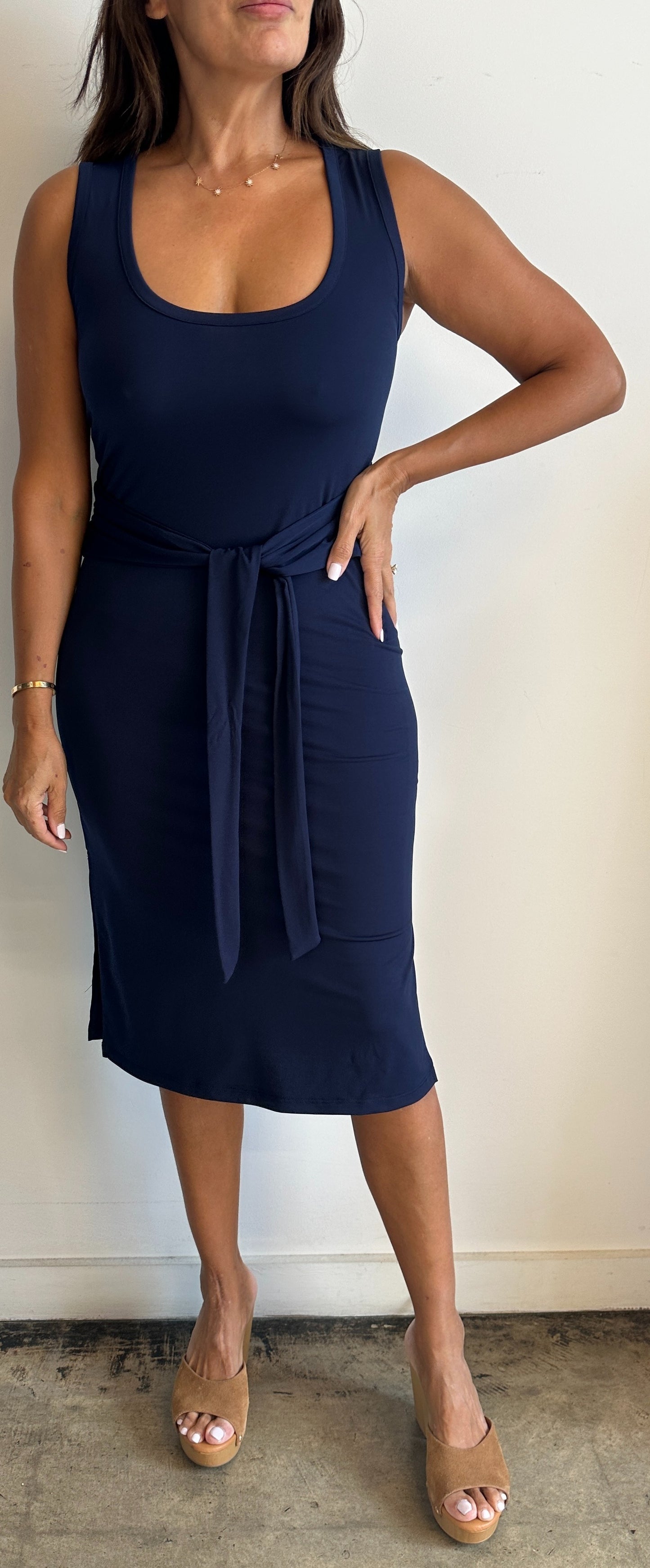 Navy Belted Dress