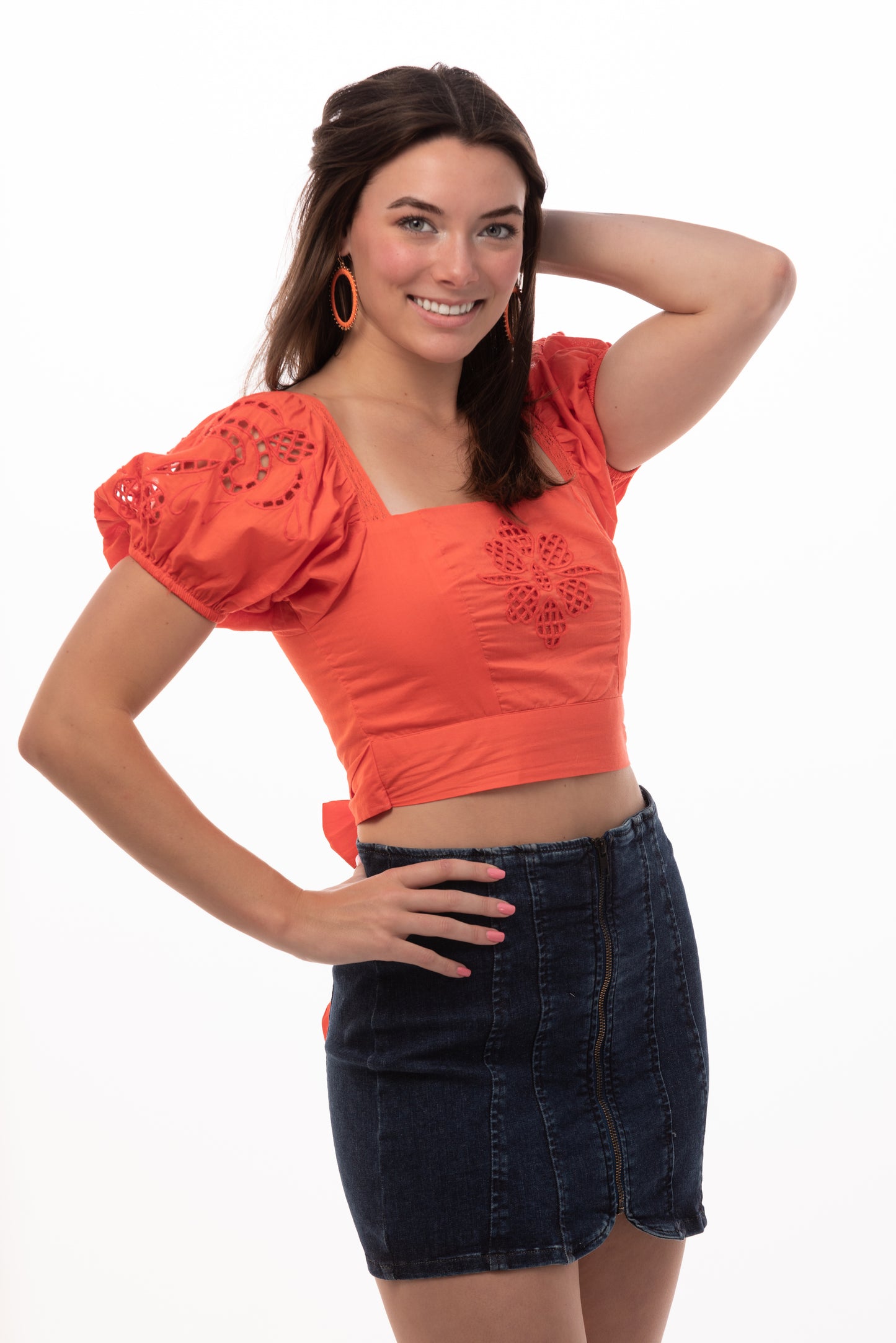 Coral Eyelet Crop