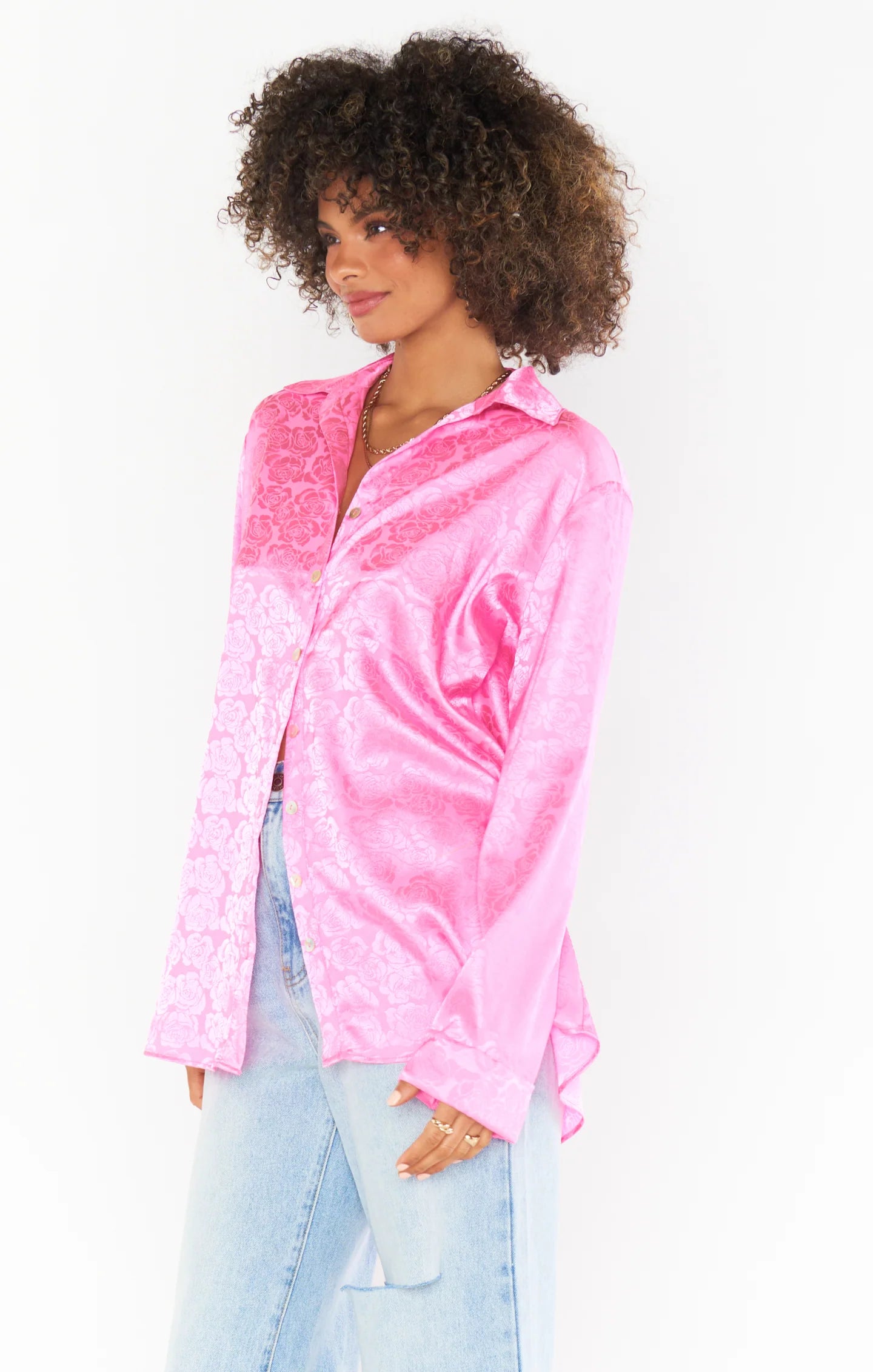 Rose Satin Button Down
