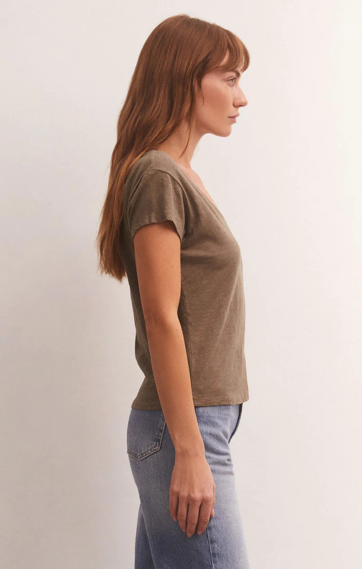 Modern V-Neck Tee - Brown