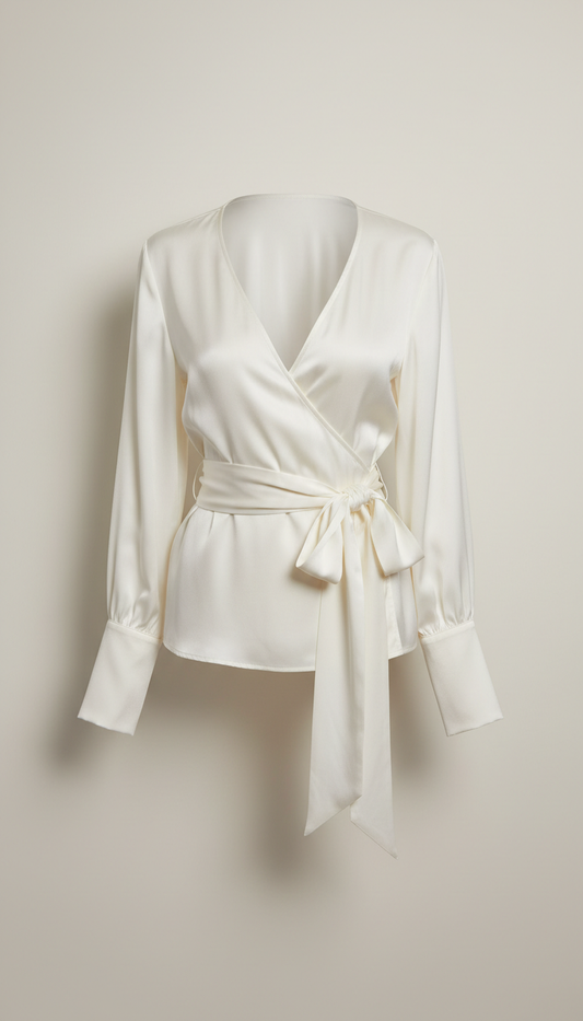 Silk Wrap Blouse with Tie Waist