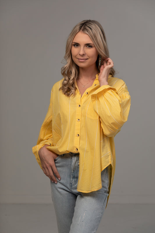 Yellow Striped Button Up Top