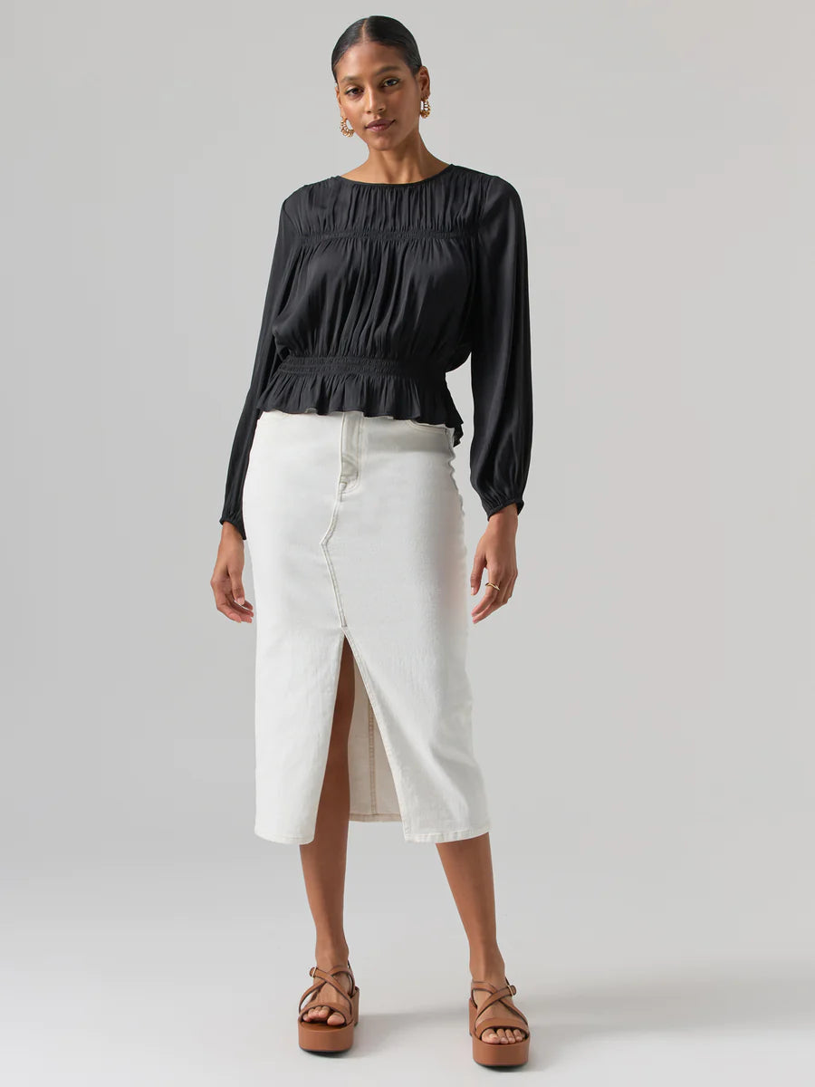 White Denim Midi Skirt