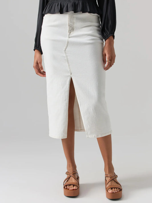 White Denim Midi Skirt