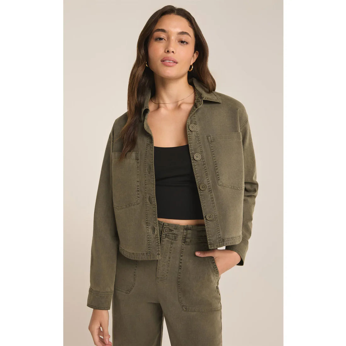 All Day Cropped Jacket - Olive