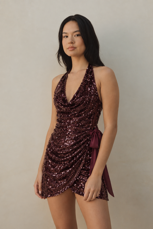 Speakeasy Mini Dress- Burgundy Sequins