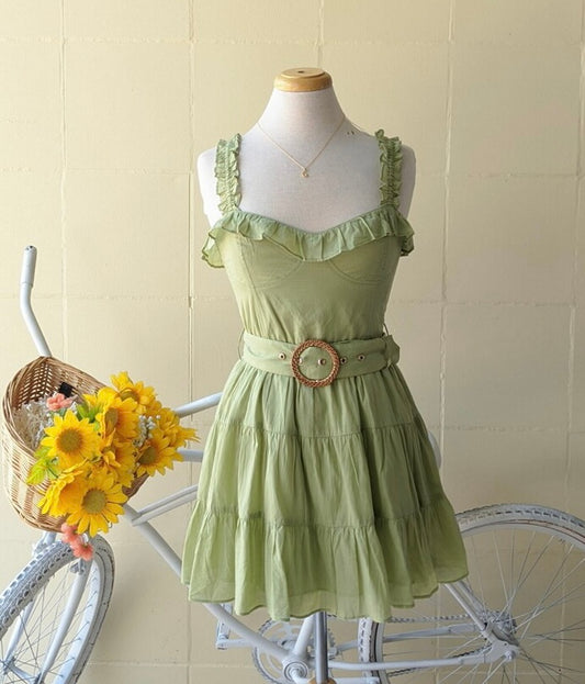 Sage Belted Mini Dress